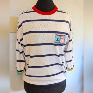 Vintage 80s Ringer Striped Cotton Blouse